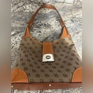 Dooney & Bourke Brown and Tan Shoulder Bag and matching leather wallet